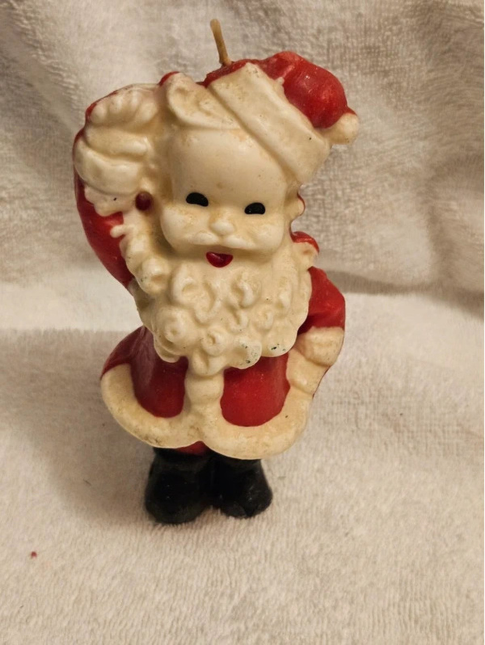 VTG 5" Waving Santa Claus Figural Wax Candle Christmas Holiday Decor